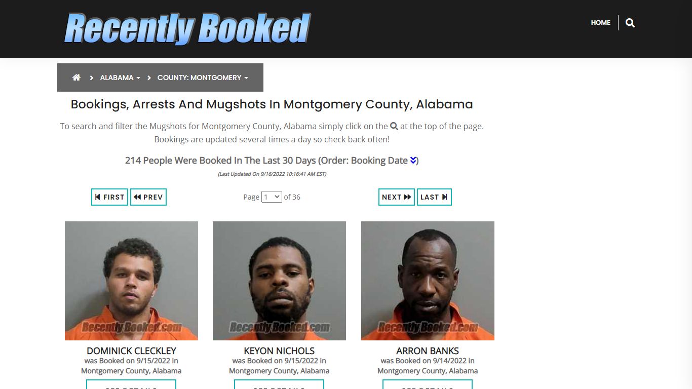 Bookings, Arrests and Mugshots in Montgomery County, Alabama